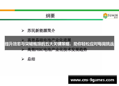 提升效率与突破瓶颈的五大关键策略，助你轻松应对每周挑战
